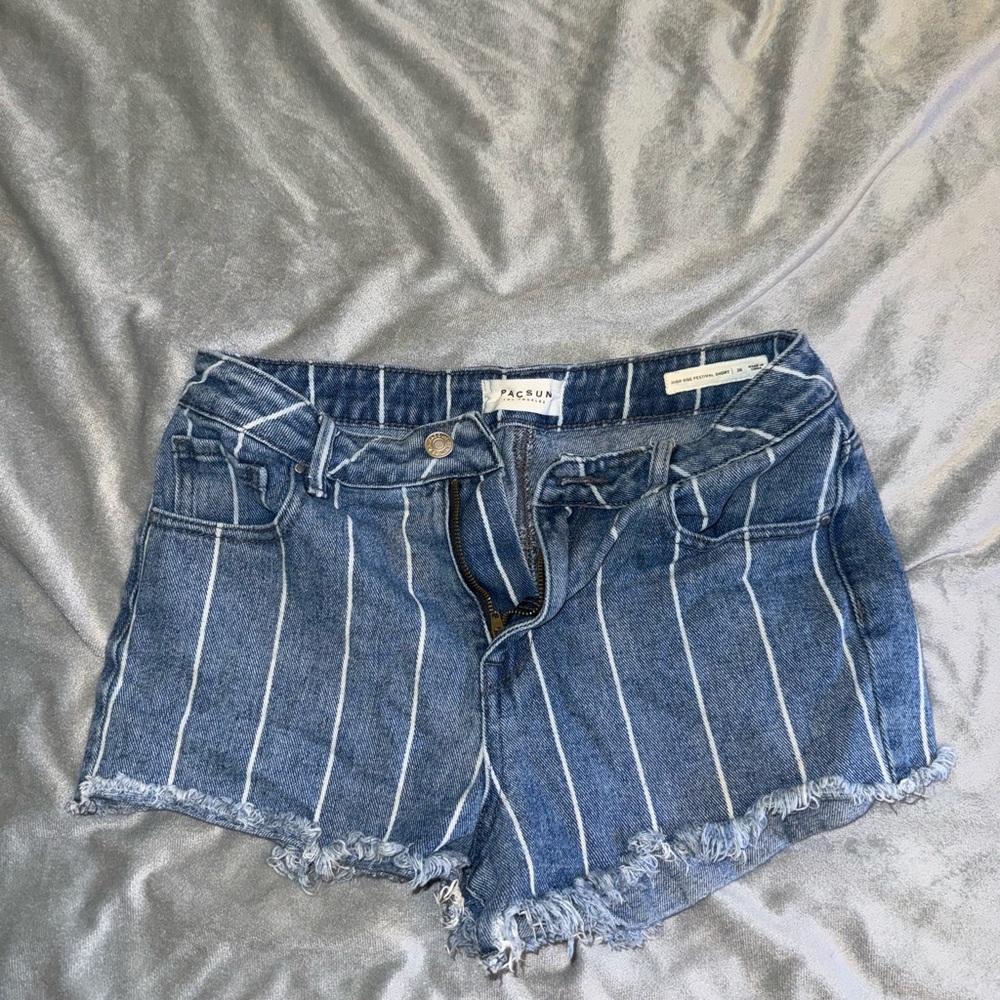PacSun Blue and White Striped Festival Jean Shorts